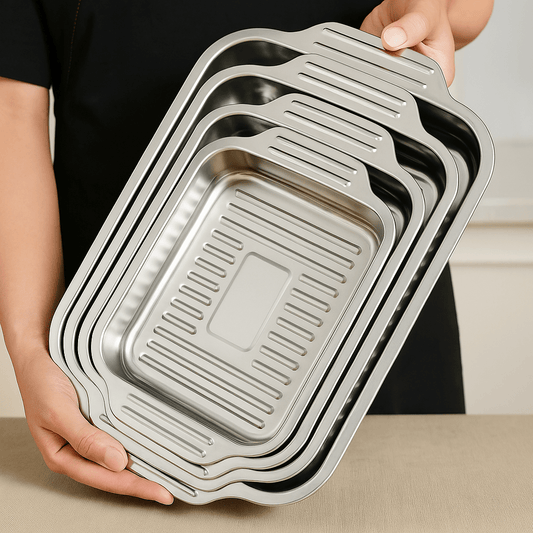 4‑dijelni set inox posuda za pečenje, mariniranje i serviranje - SAMO KLIKNI