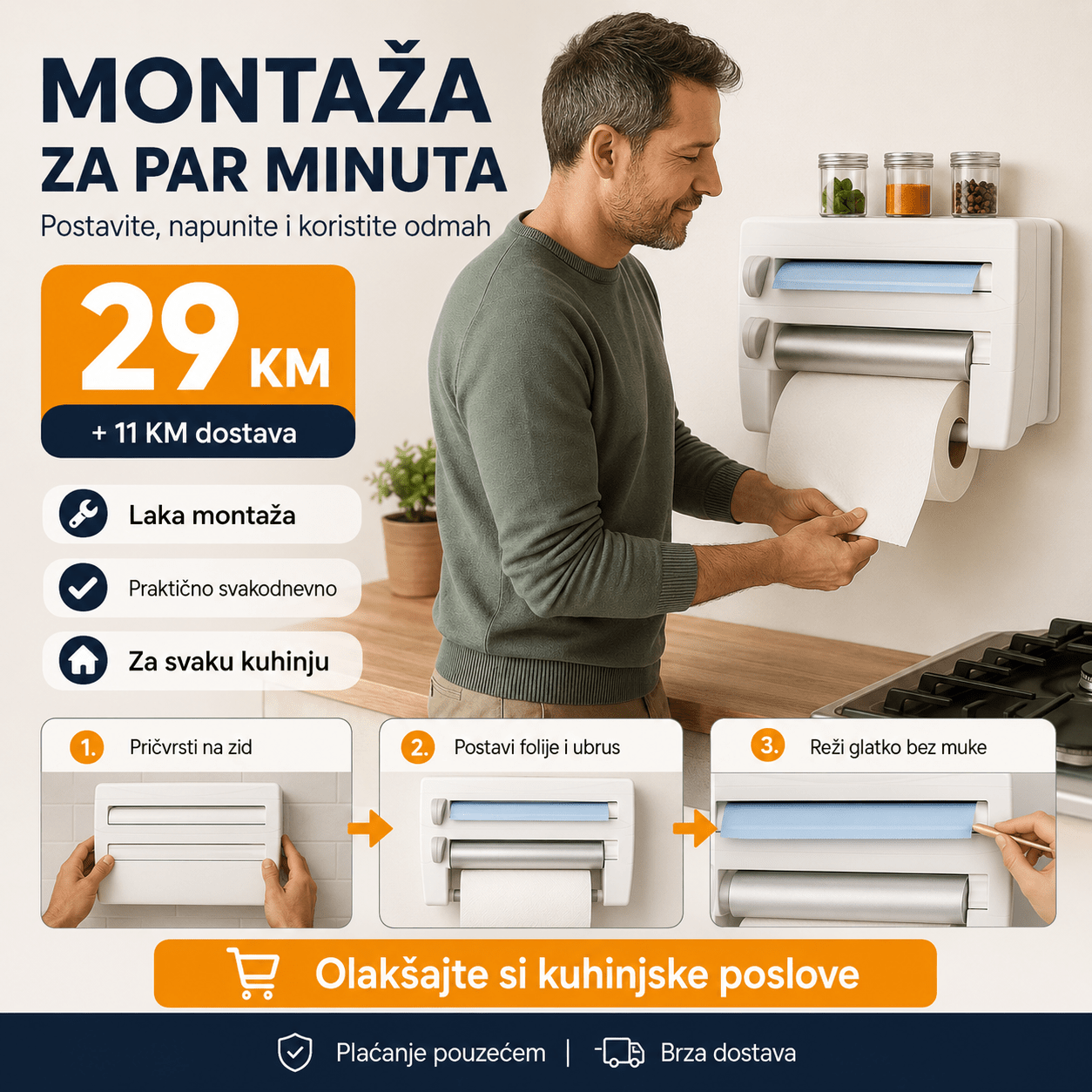 4u1 držač za ubruse i folije – Posuđe i Kuhinjski Pribor – – slika 2