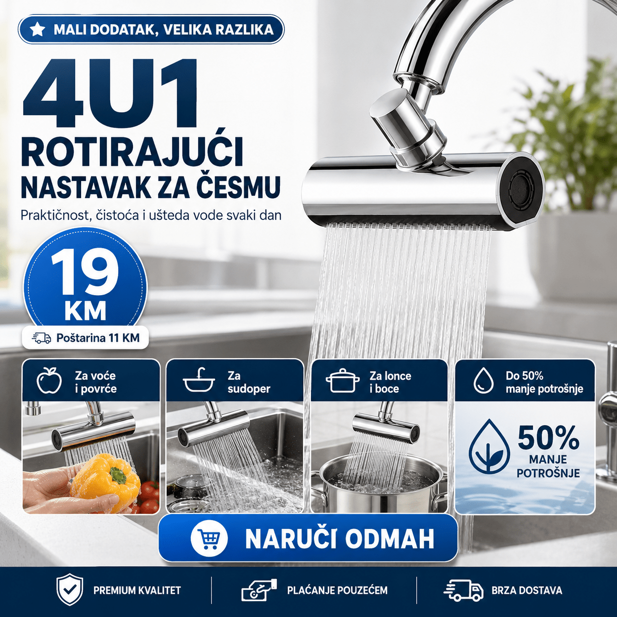 4u1 Rotirajući Nastavak za Česmu – Posuđe i Kuhinjski Pribor – – slika 3