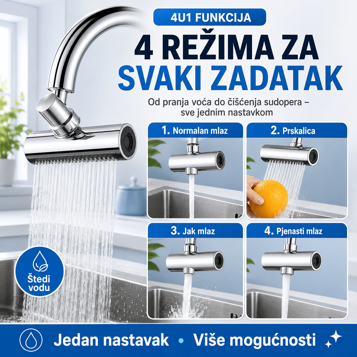 4u1 Rotirajući Nastavak za Česmu – Posuđe i Kuhinjski Pribor – – slika 4