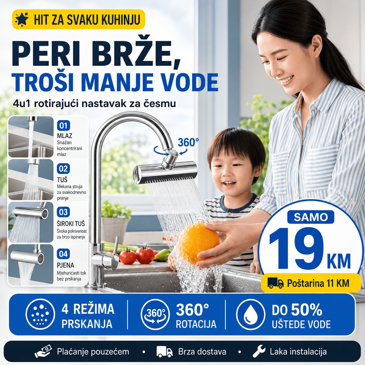 4u1 Rotirajući Nastavak za Česmu – Posuđe i Kuhinjski Pribor – – slika 1