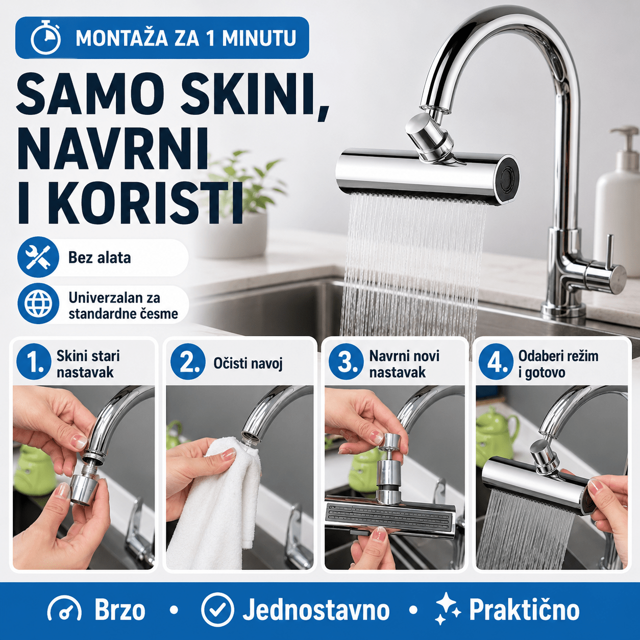 4u1 Rotirajući Nastavak za Česmu – Posuđe i Kuhinjski Pribor – – slika 5