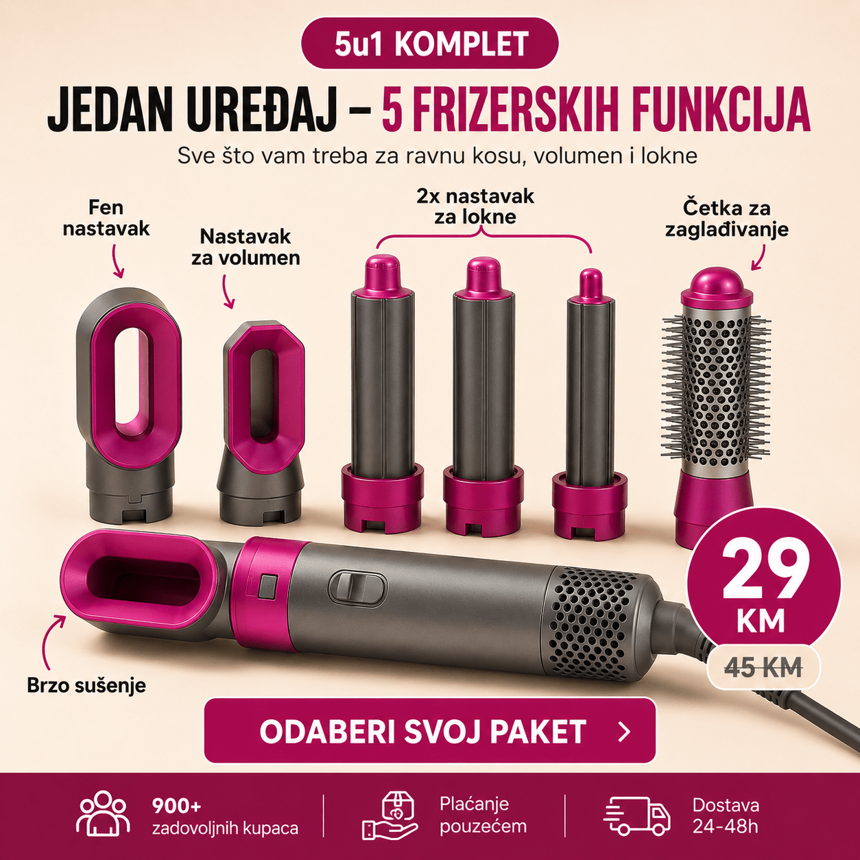 5 - u - 1 četka za stiliziranje kose – Aparati za Ljepotu – – slika 4