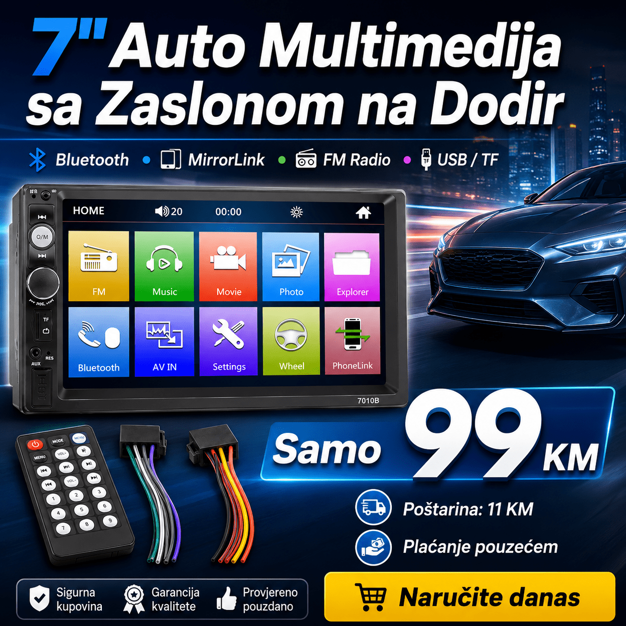 7" Auto Multimedija sa Zaslonom na Dodir – – – slika 1