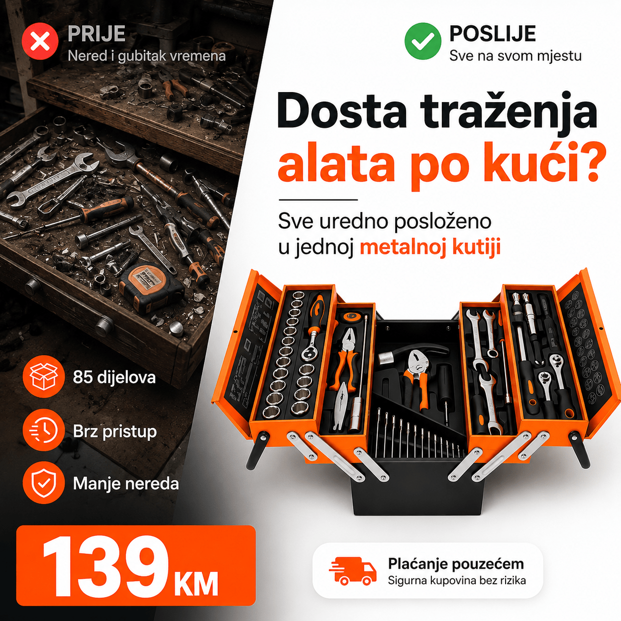 85-dijelni set alata u metalnoj kutiji – Ručni Alati i Gedore – – slika 6