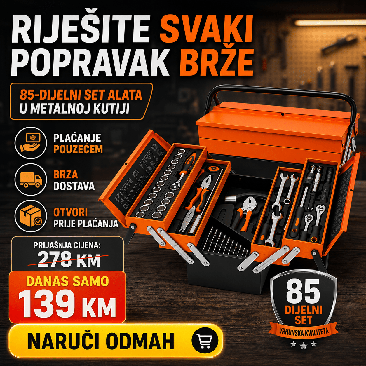 85-dijelni set alata u metalnoj kutiji – Ručni Alati i Gedore – – slika 3