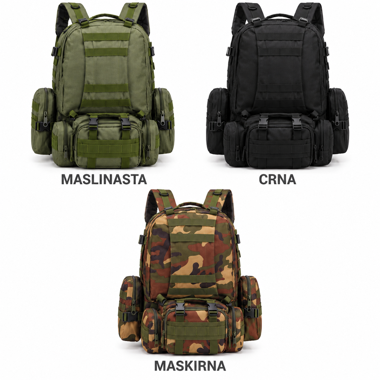 Taktički ruksak G100001 s odvojivim torbicama – pregled boja