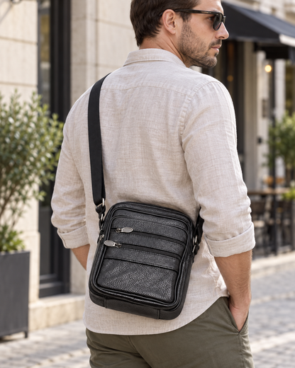 Muška torba preko ramena 13006 — AI lifestyle ilustracija s osobom