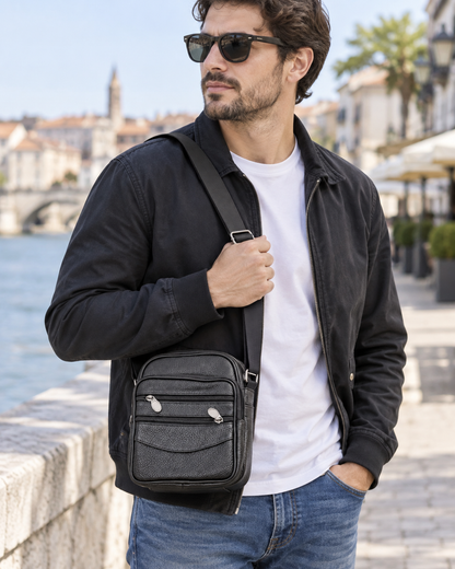 Muška torba preko ramena 9015 — AI lifestyle ilustracija s osobom