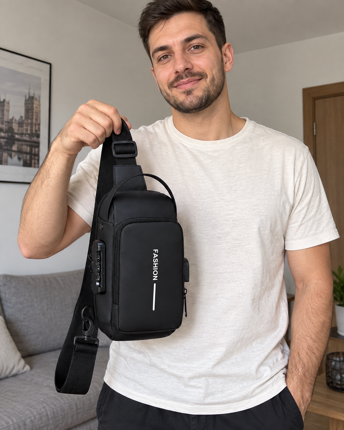 Torba preko jednog ramena G70004 s bravicom — AI ilustracija u UGC stilu