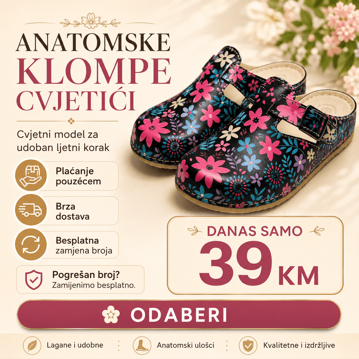 Anatomske klompe Cvjetići – Obuća i Papuče – 37 – slika 3