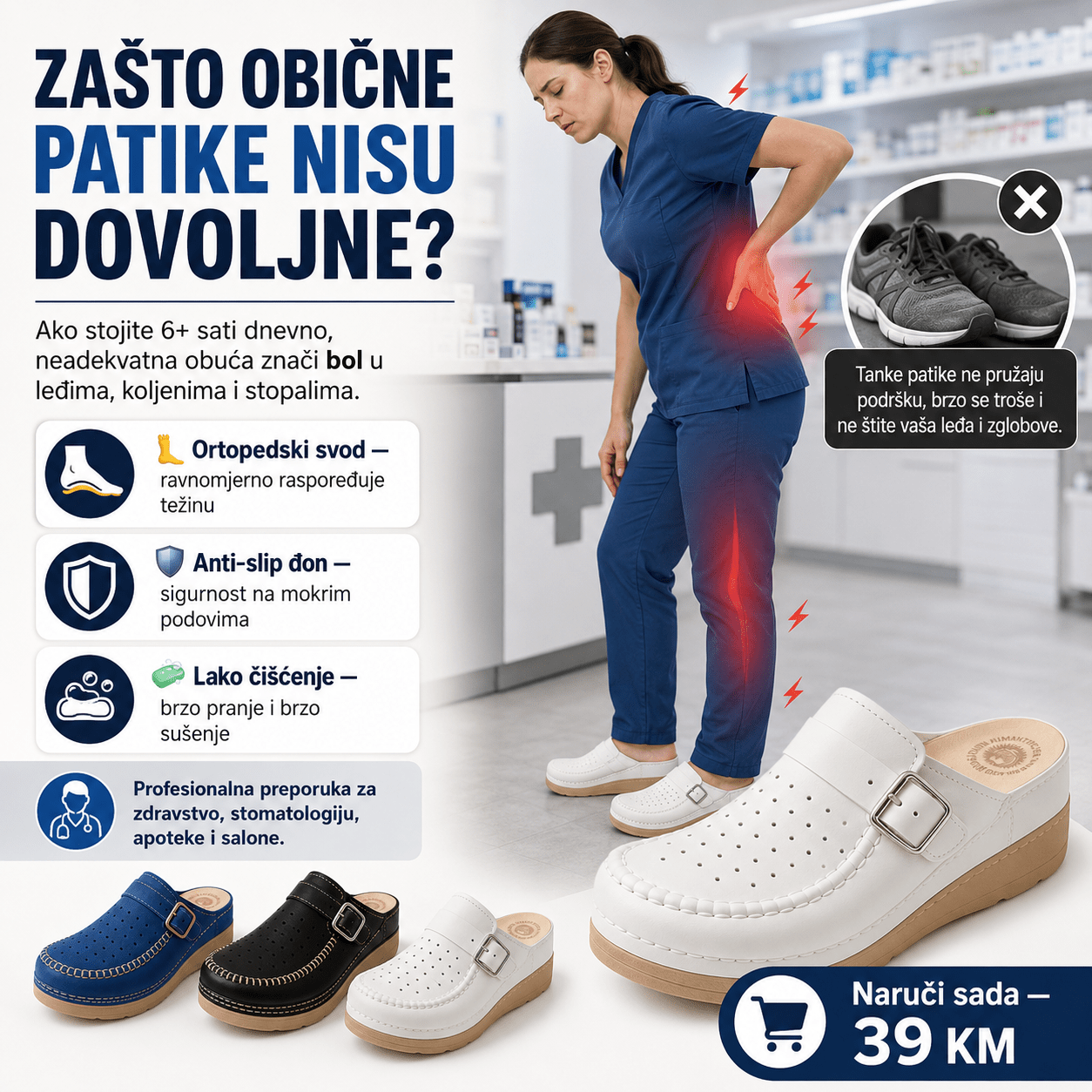 Anatomske klompe Medica – Obuća i Papuče – 38 Bijele – slika 3