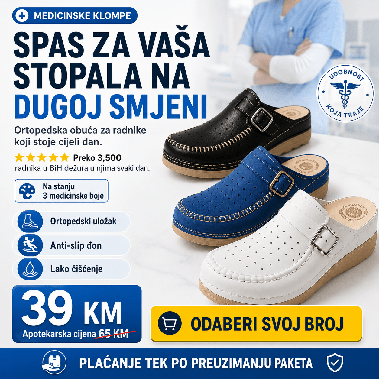 Anatomske klompe Medica – Obuća i Papuče – 38 Bijele – slika 2