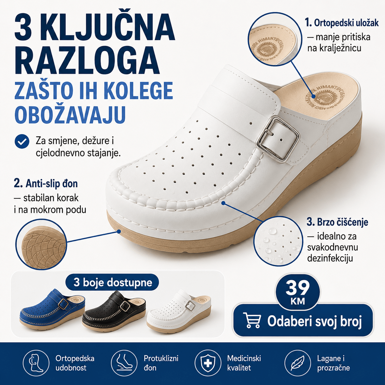 Anatomske klompe Medica – Obuća i Papuče – 38 Bijele – slika 4