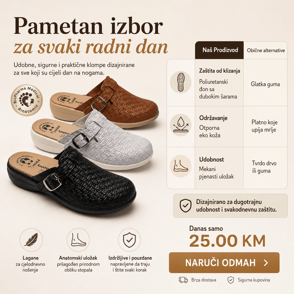 Anatomske klompe "Midd" – Obuća i Papuče – Crna 37 – slika 4