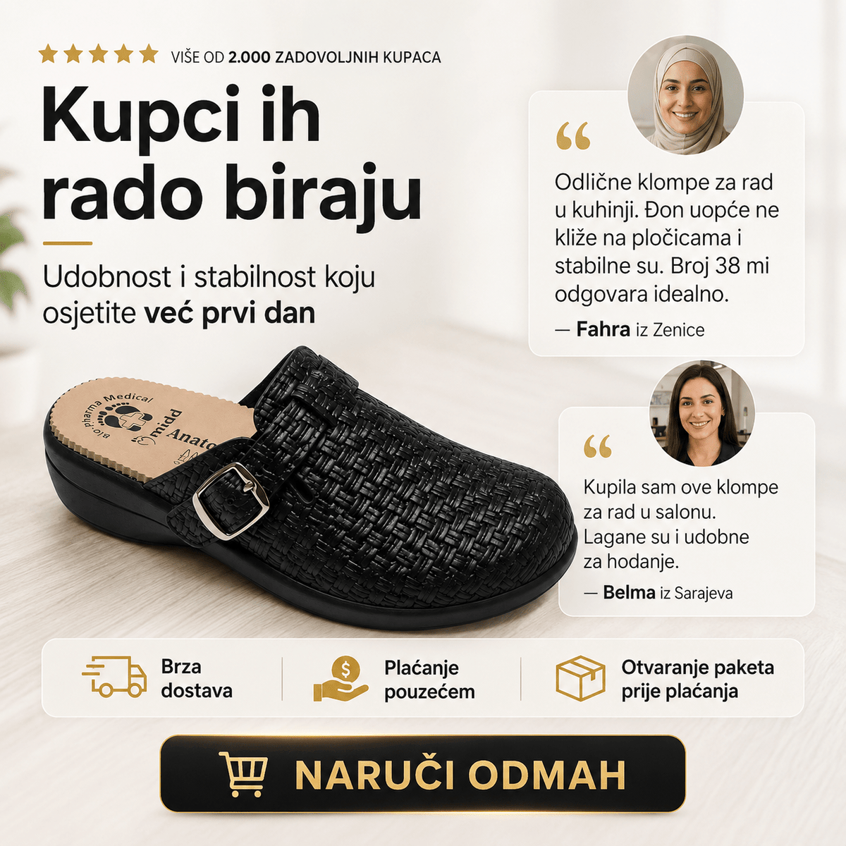 Anatomske klompe "Midd" – Obuća i Papuče – Crna 37 – slika 3