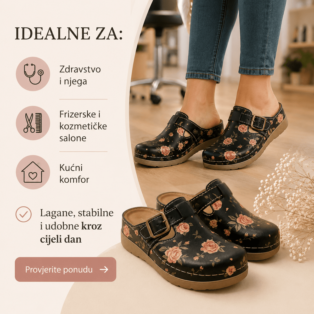 Anatomske klompe Roses Black – Obuća i Papuče – 37 – slika 7