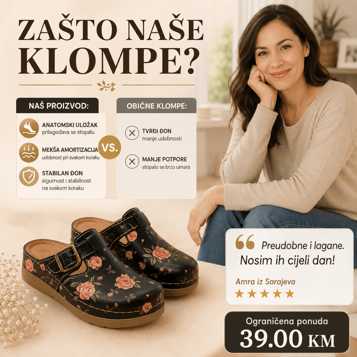 Anatomske klompe Roses Black – Obuća i Papuče – 37 – slika 5