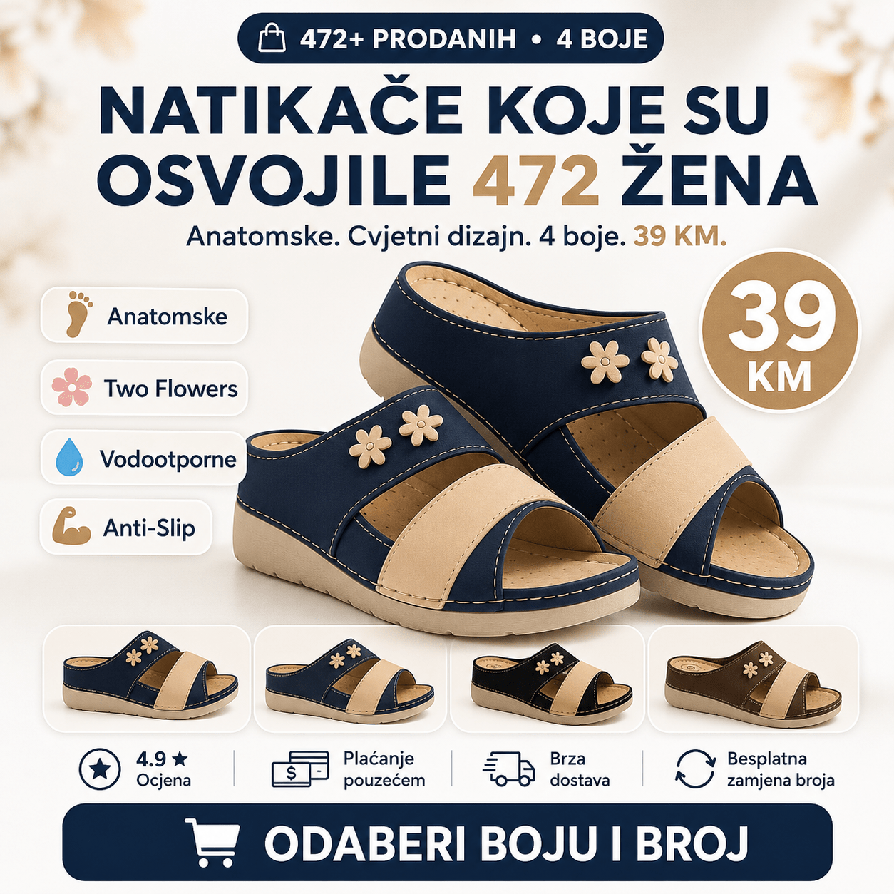 Anatomske natikače Two Flowers – Obuća i Papuče – Plava 37 – slika 5