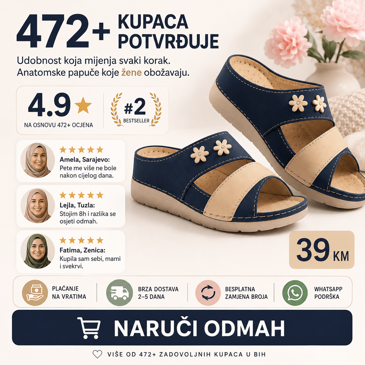 Anatomske natikače Two Flowers – Obuća i Papuče – Plava 37 – slika 4