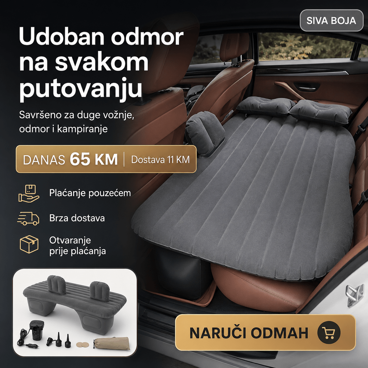 Auto Dušek sa Pumpom i Jastucima – Bazeni i Ljetna Zabava – Siva – slika 1