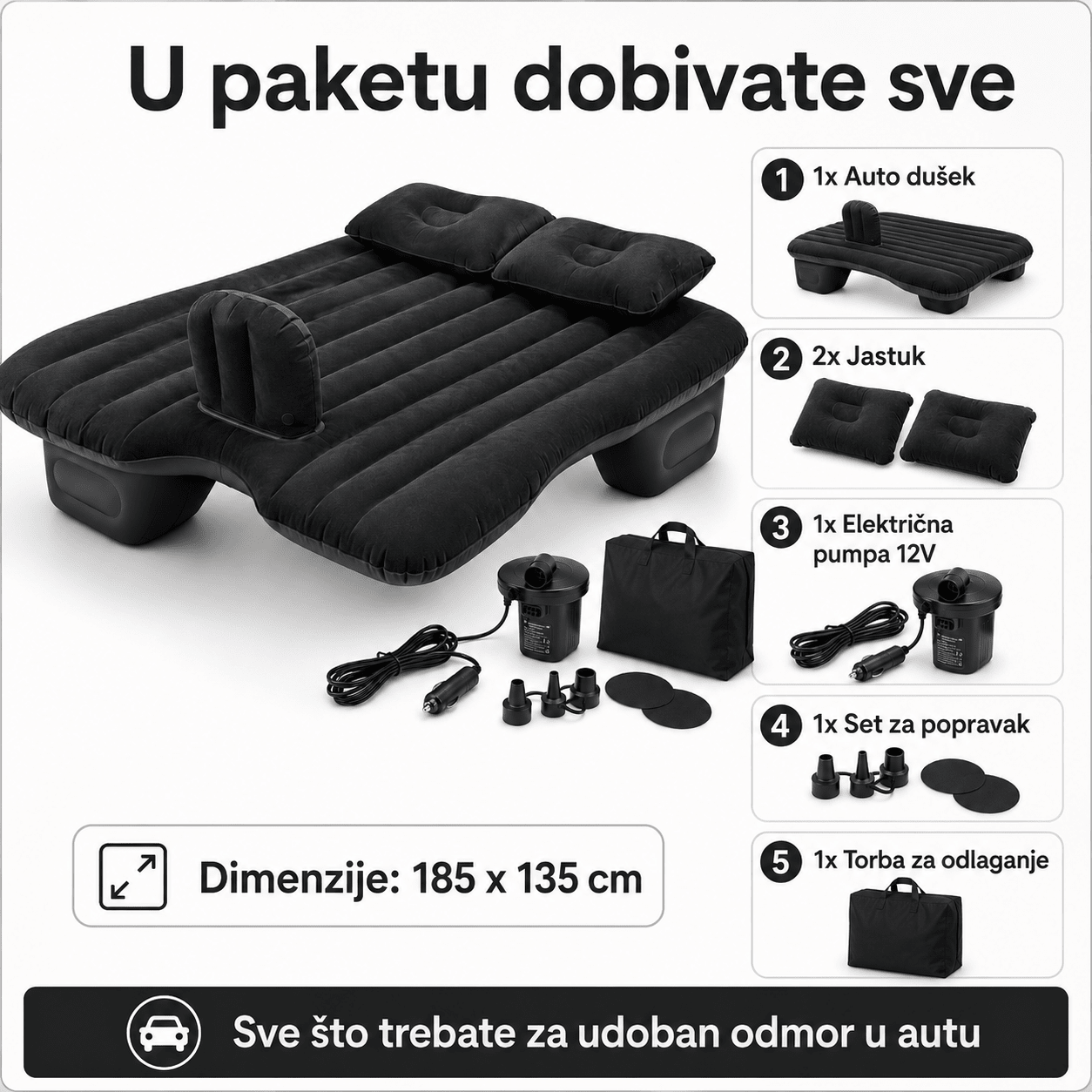 Auto Dušek sa Pumpom i Jastucima – Bazeni i Ljetna Zabava – Crna – slika 10