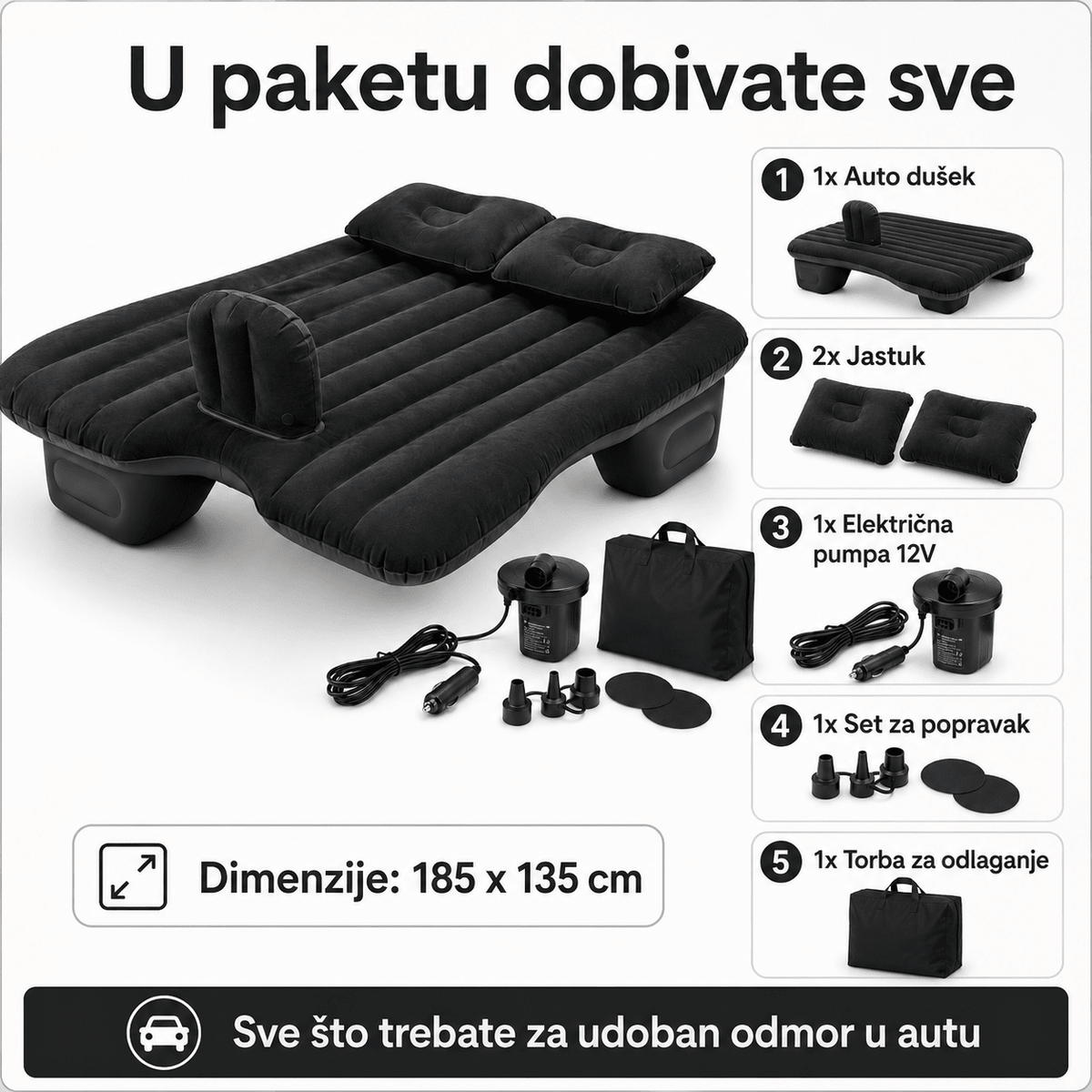 Auto Dušek sa Pumpom i Jastucima – Bazeni i Ljetna Zabava – Crna – slika 10