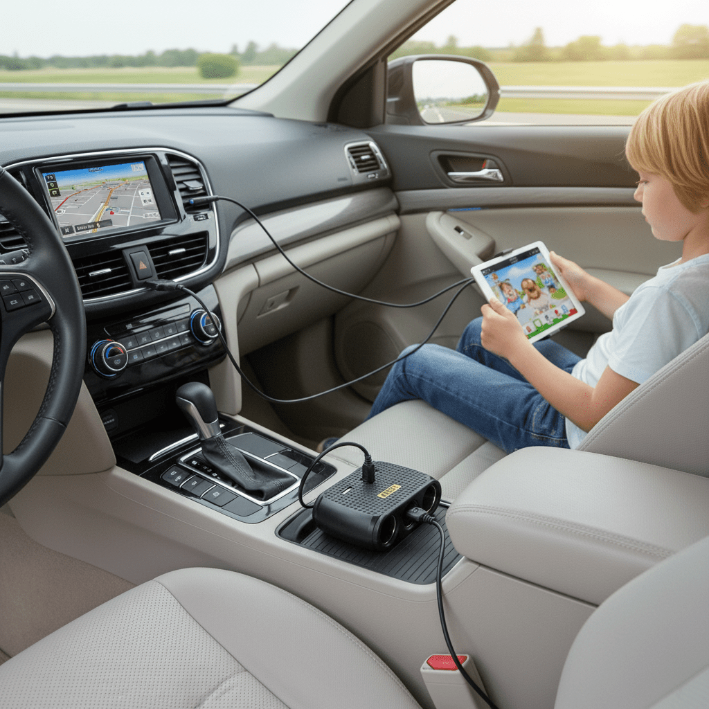 Auto Punjač Razdjelnik sa 3 Utičnice i 2 USB Porta 120W – Standardni Model – Auto oprema – Crna Univerzalna – slika 3
