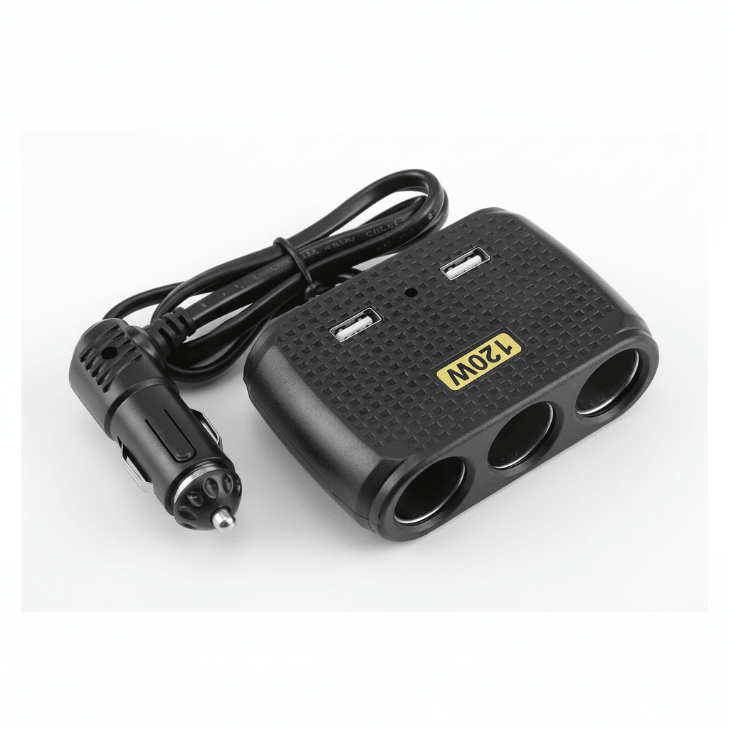 Auto Punjač Razdjelnik sa 3 Utičnice i 2 USB Porta 120W – Standardni Model – Auto oprema – Crna Univerzalna – slika 1