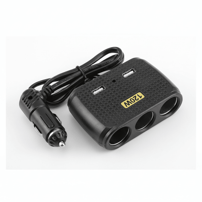 Auto Punjač Razdjelnik sa 3 Utičnice i 2 USB Porta 120W – Standardni Model – Auto oprema – Crna Univerzalna – slika 1