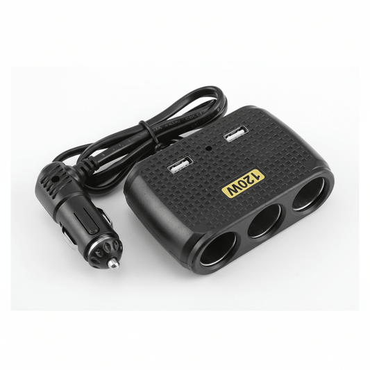 Auto Punjač Razdjelnik sa 3 Utičnice i 2 USB Porta 120W – Standardni Model – Auto oprema – Crna Univerzalna – slika 1