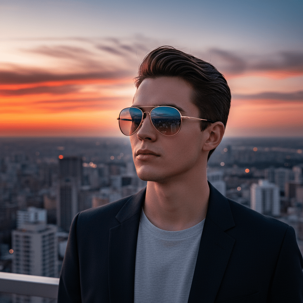 Aviator Sunčane Naočale s Gradient Lećama – Sunčane Naočale – Zlatni okvir / Gradient plavo - žute leće – slika 3