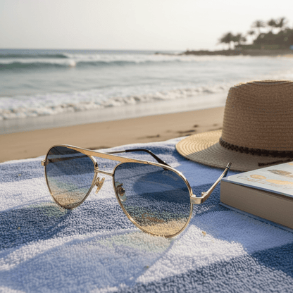 Aviator Sunčane Naočale s Gradient Lećama – Sunčane Naočale – Zlatni okvir / Gradient plavo - žute leće – slika 4