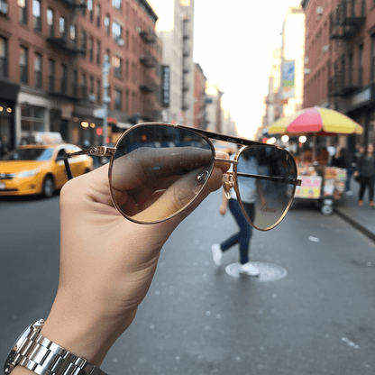 Aviator Sunčane Naočale s Gradient Lećama – Sunčane Naočale – Zlatni okvir / Gradient plavo - žute leće – slika 5