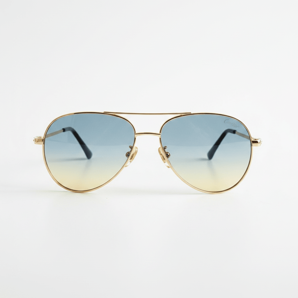 Aviator Sunčane Naočale s Gradient Lećama – Sunčane Naočale – Zlatni okvir / Gradient plavo - žute leće – slika 1