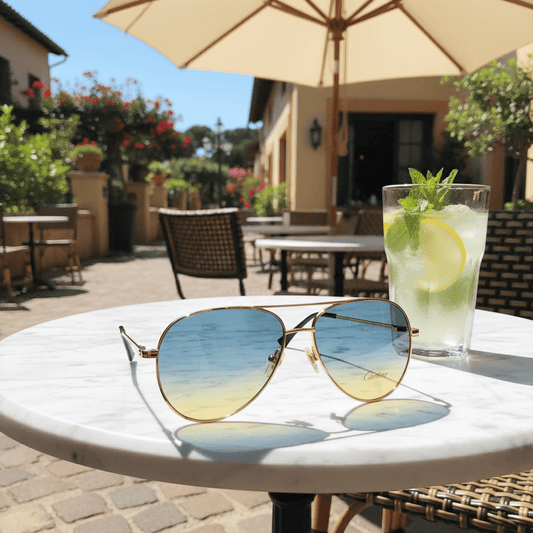 Aviator Sunčane Naočale s Gradient Lećama – Sunčane Naočale – Zlatni okvir / Gradient plavo - žute leće – slika 2