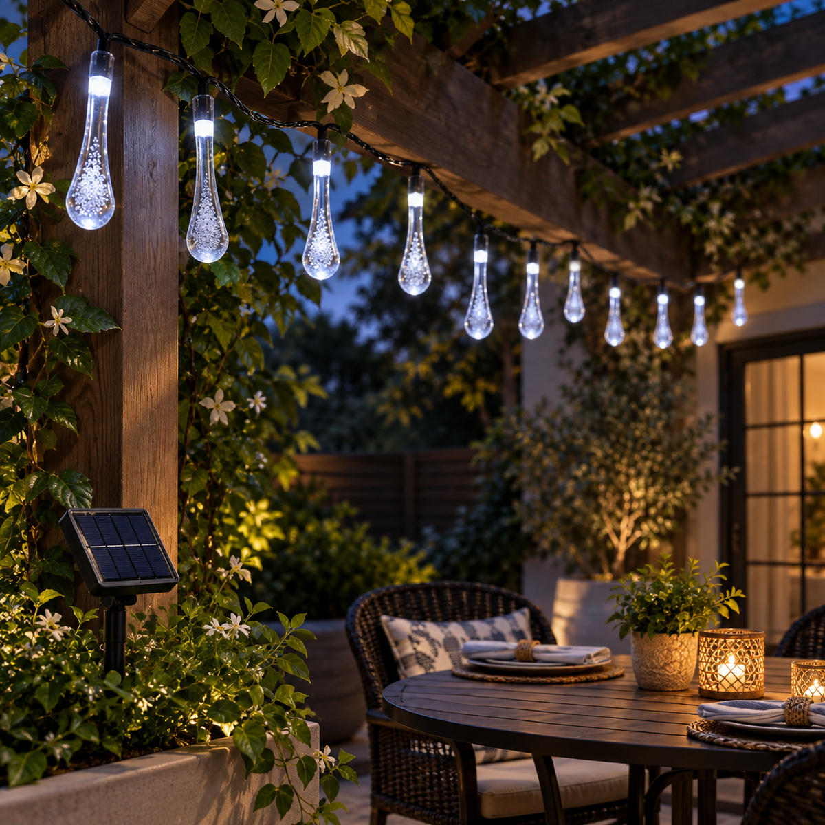 Solarne LED lampice Kapljice – 40 LED – primjer u ambijentu