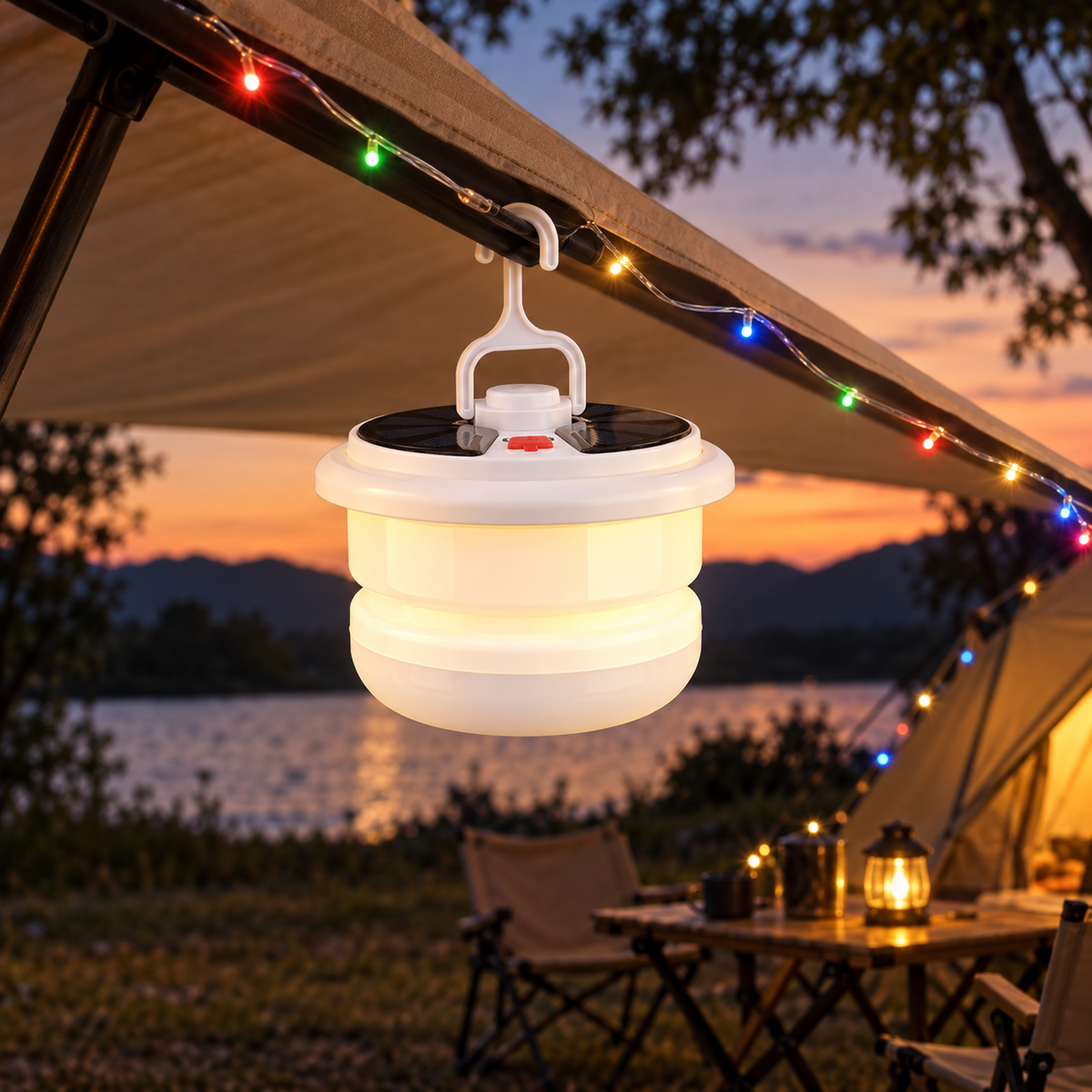 Solarna viseća lampa YX669 s RGB lampicama 10 m – primjer u ambijentu
