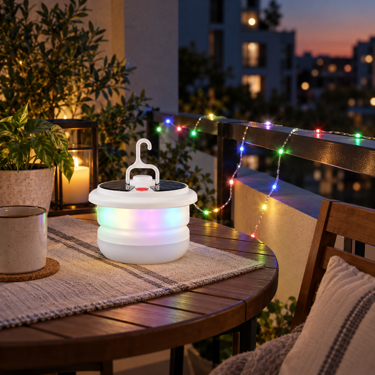 Solarna viseća lampa YX669 s RGB lampicama 10 m – primjer u ambijentu