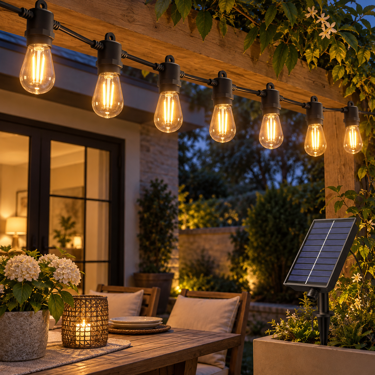 RIXME solarni lanac 10 m – 10 LED sijalica – primjer u ambijentu