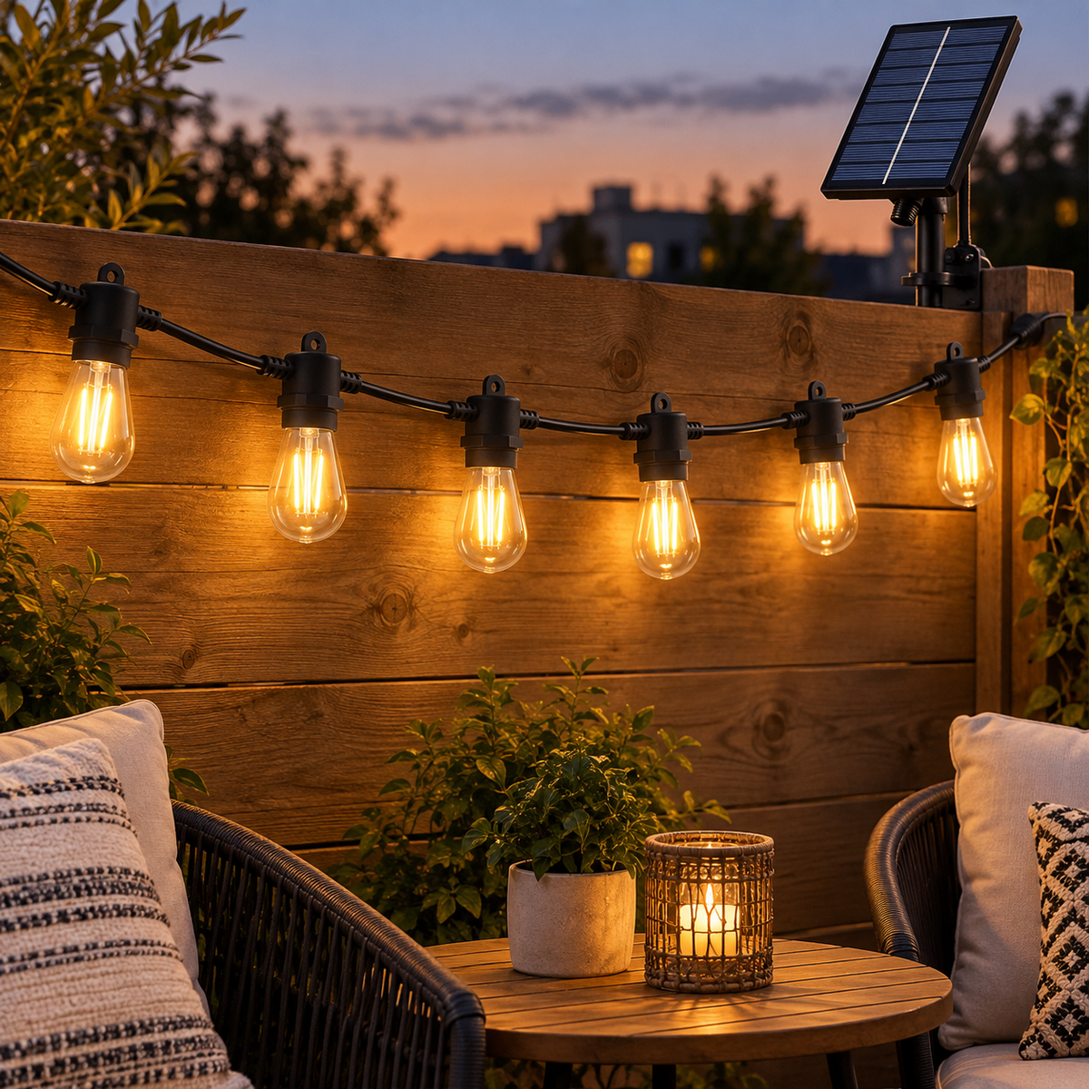 RIXME solarni lanac 10 m – 10 LED sijalica – primjer u ambijentu