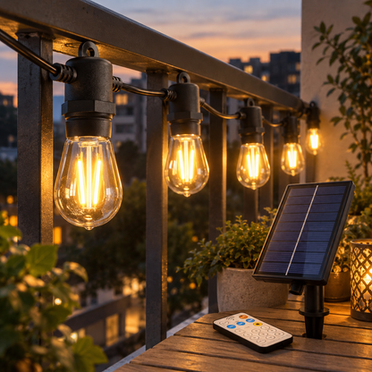 RIXME solarni lanac 10 m – 10 LED sijalica – ilustrativni prikaz u svakodnevnom ambijentu