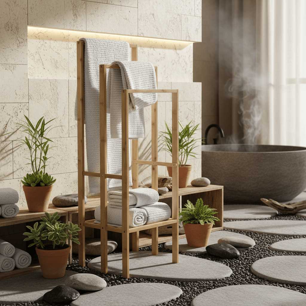 Bambusov Držač Ručnika - Elegantna Vješalica za Kupaonicu – Oprema za Kupaonicu – Univerzalna – slika 3