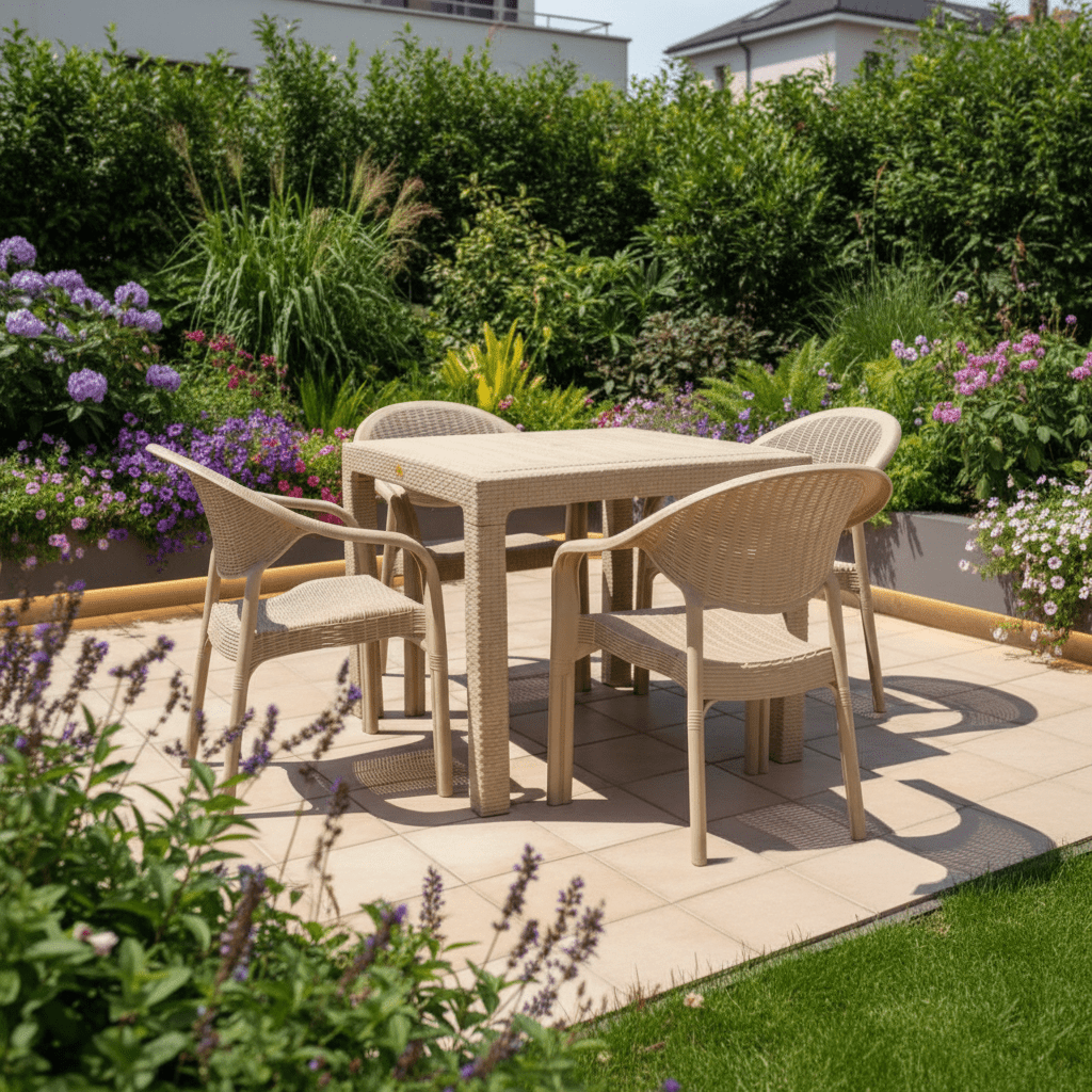 Baštenski Set Bambo 5/1 - 90x90cm – Baštenski Namještaj – Svijetlo bež – slika 3