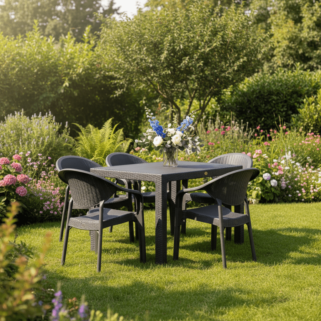 Baštenski Set Bambo 5/1 (Sto 70x120cm i 4 Stolice) – Baštenski Namještaj – Set 5/1 (Sto 70x120cm i 4 Stolice) Antracit – slika 2