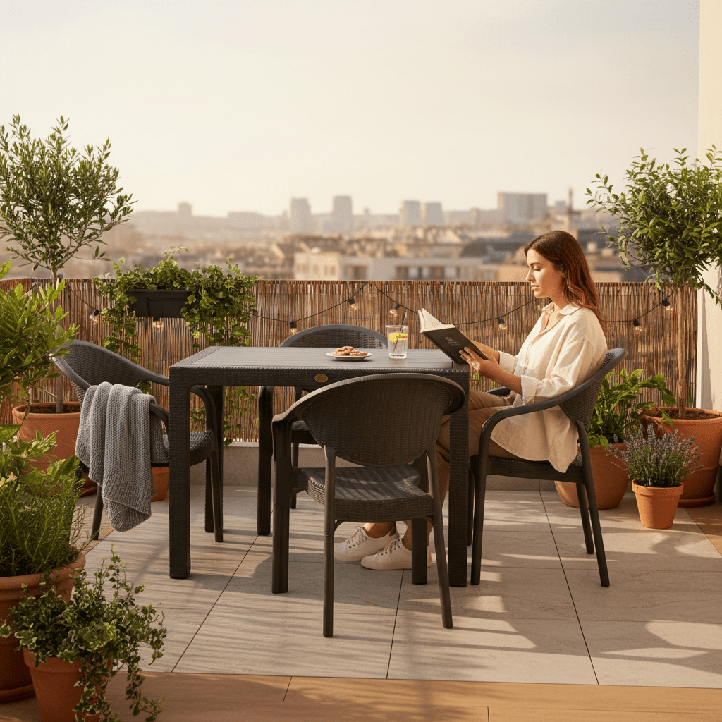 Baštenski Set Bambo 5/1 (Sto 70x120cm i 4 Stolice) – Baštenski Namještaj – Set 5/1 (Sto 70x120cm i 4 Stolice) Antracit – slika 3