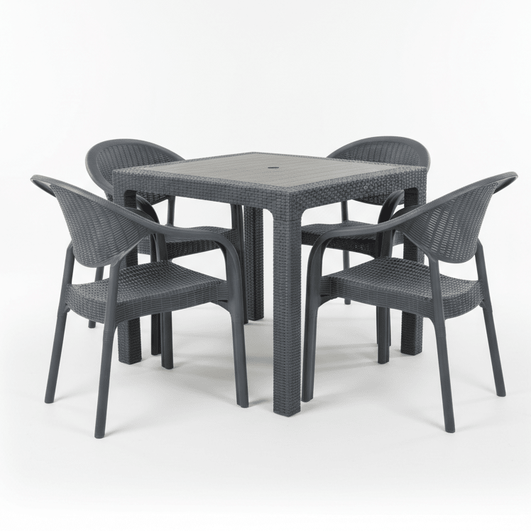 BAŠTENSKI SET Stol i 4 Stolice 90x90cm – Baštenski Namještaj – Tamno Siva – slika 3