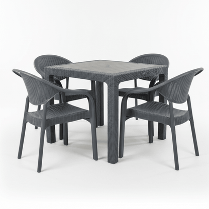 BAŠTENSKI SET Stol i 4 Stolice 90x90cm – Baštenski Namještaj – Tamno Siva – slika 3