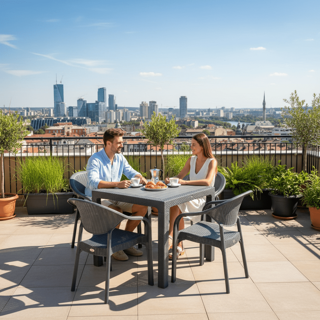 BAŠTENSKI SET Stol i 4 Stolice 90x90cm – Baštenski Namještaj – Tamno Siva – slika 4