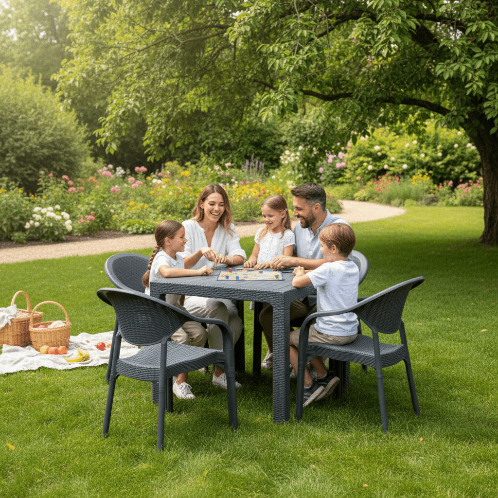 BAŠTENSKI SET Stol i 4 Stolice 90x90cm – Baštenski Namještaj – Tamno Siva – slika 5